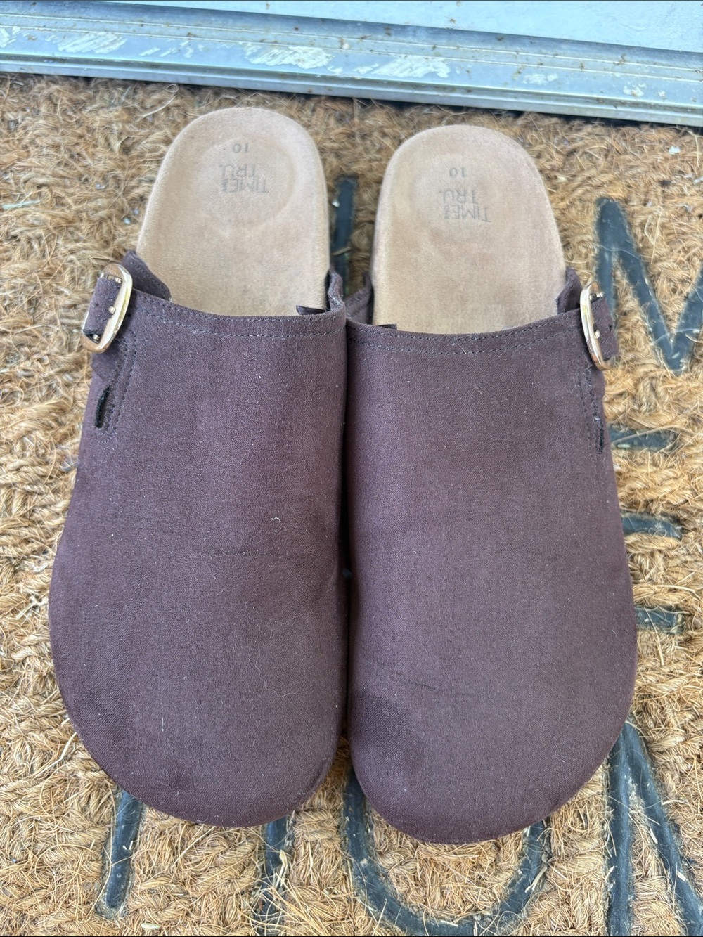 Time and Tru Brown Slip-On Mules with Buckle